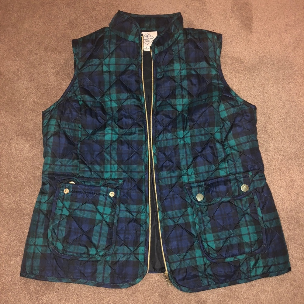 Green and blue puffer vest